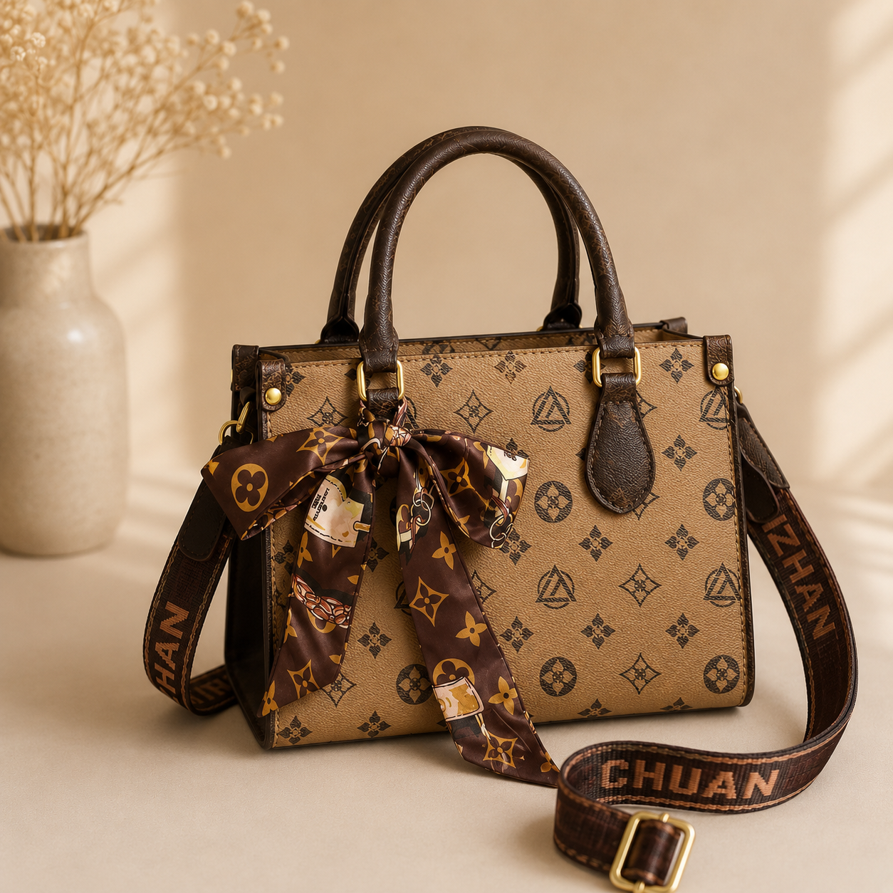 Sac à main à motif marron