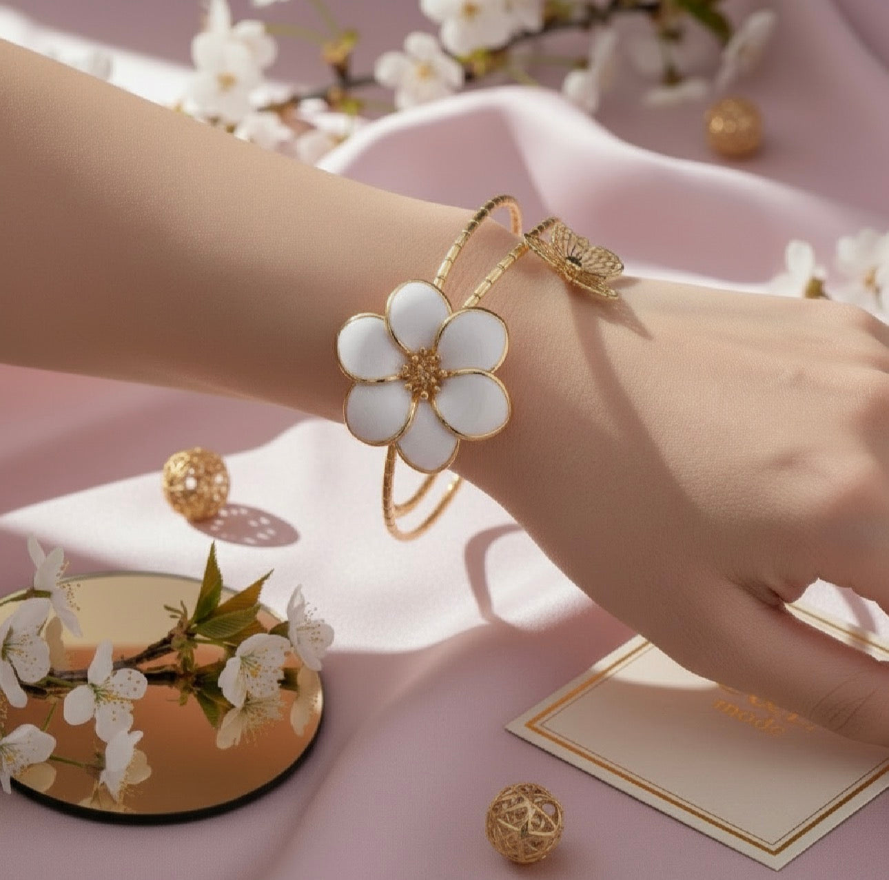 Bracelet Élégant Simple Avec Fleurs Et Papillons