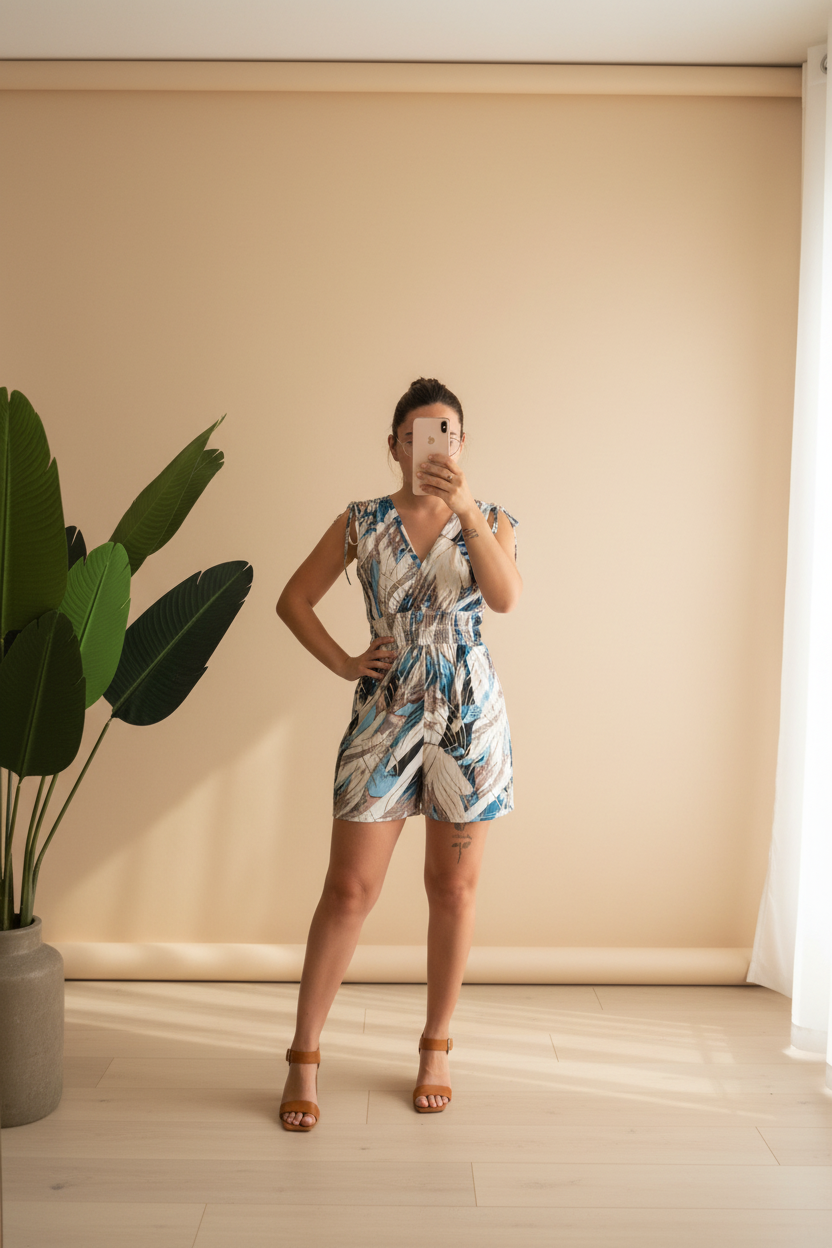 Combinaison short bleu ciel