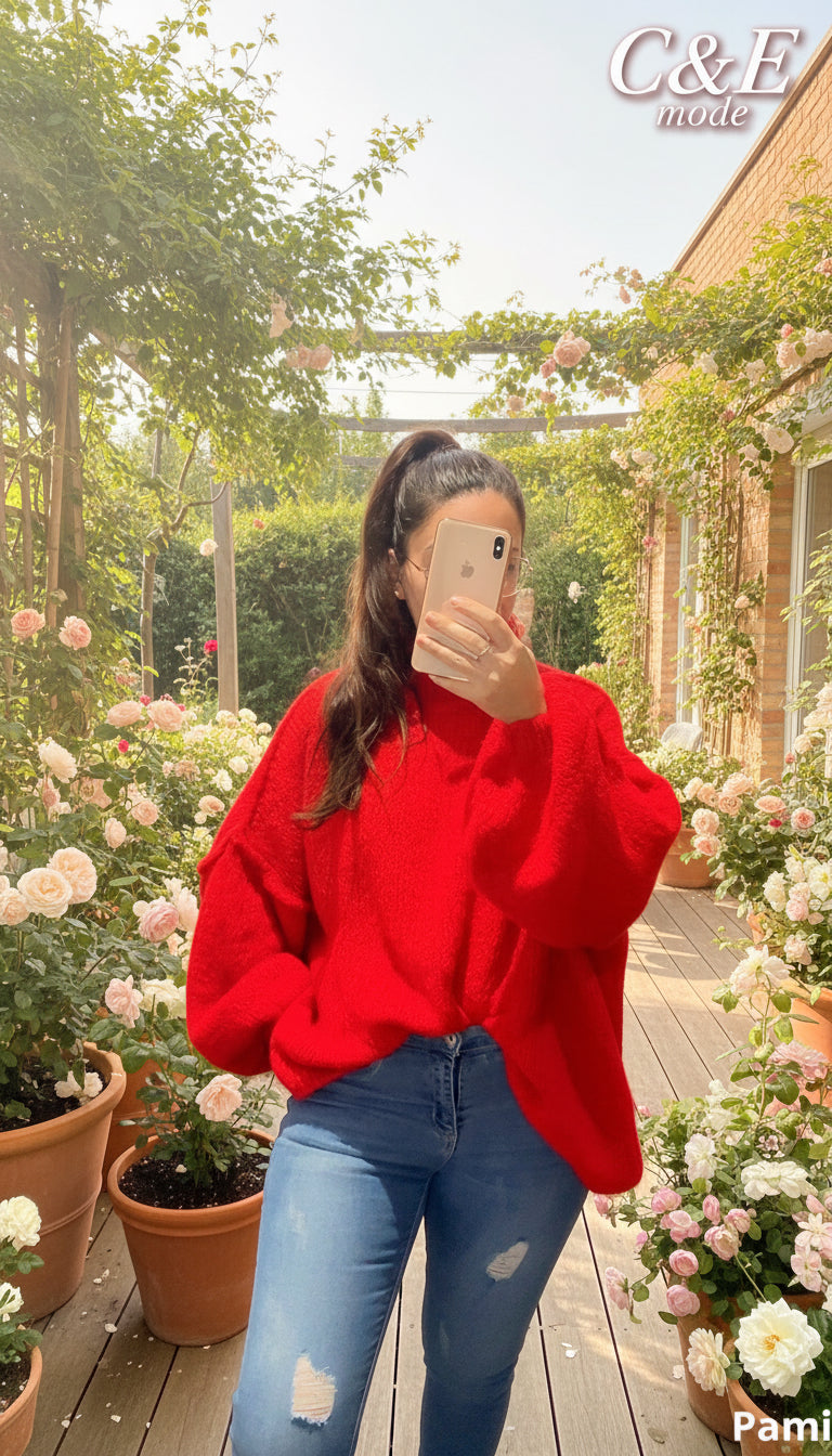 Pull laine Mohair rouge