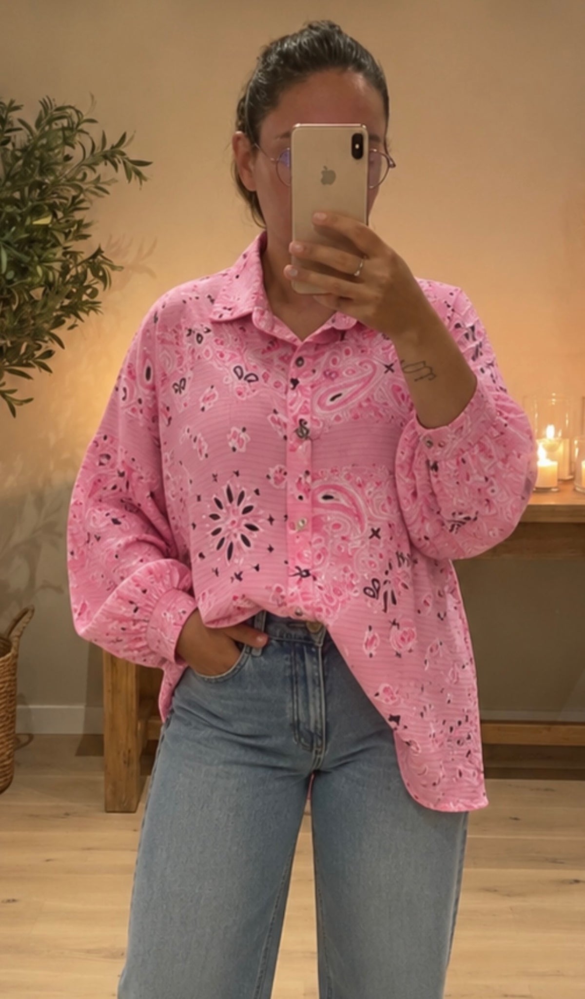 Chemise large bandana gaze de coton rose