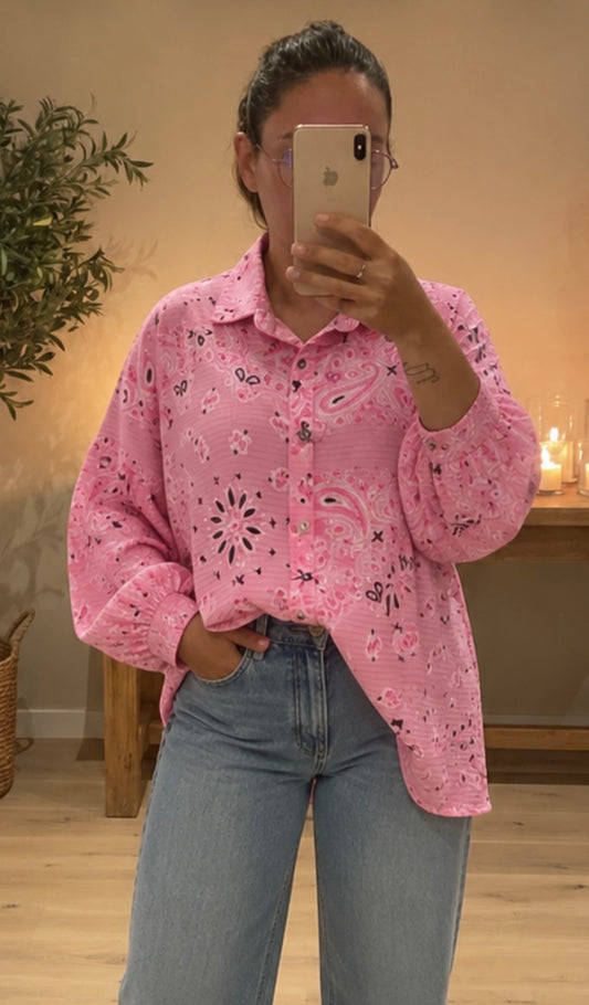 Chemise large bandana gaze de coton rose