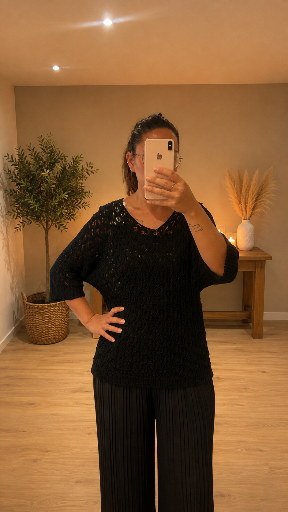 Pull maille ajourée Noir