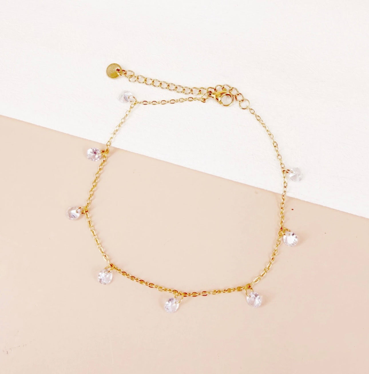 Chaîne cheville strass doré