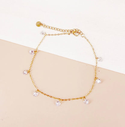 Chaîne cheville strass doré