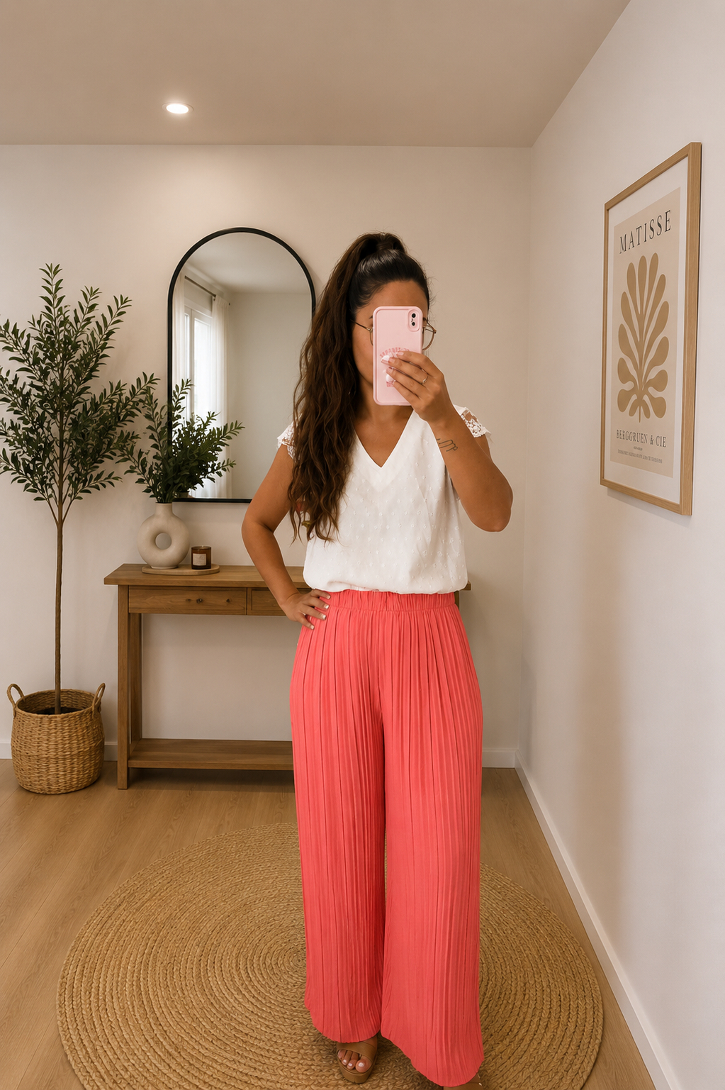 Pantalon plissée fluide saumon