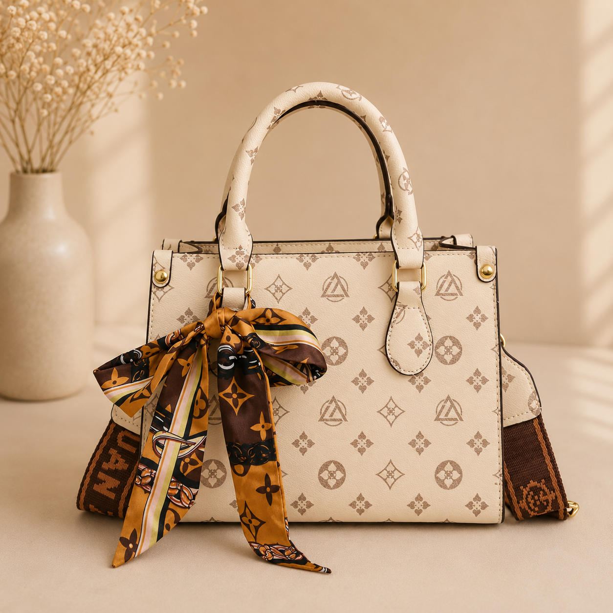 Sac à main à motif beige