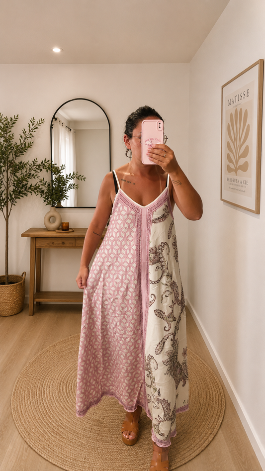 Robe bohème satinée rose