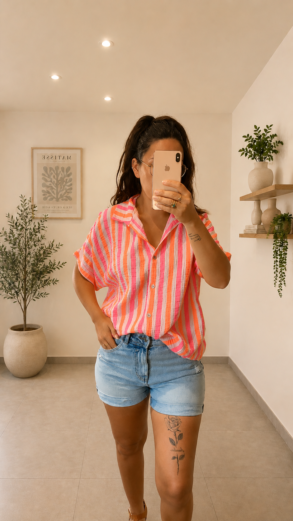 Chemise rayure gaze de coton rose