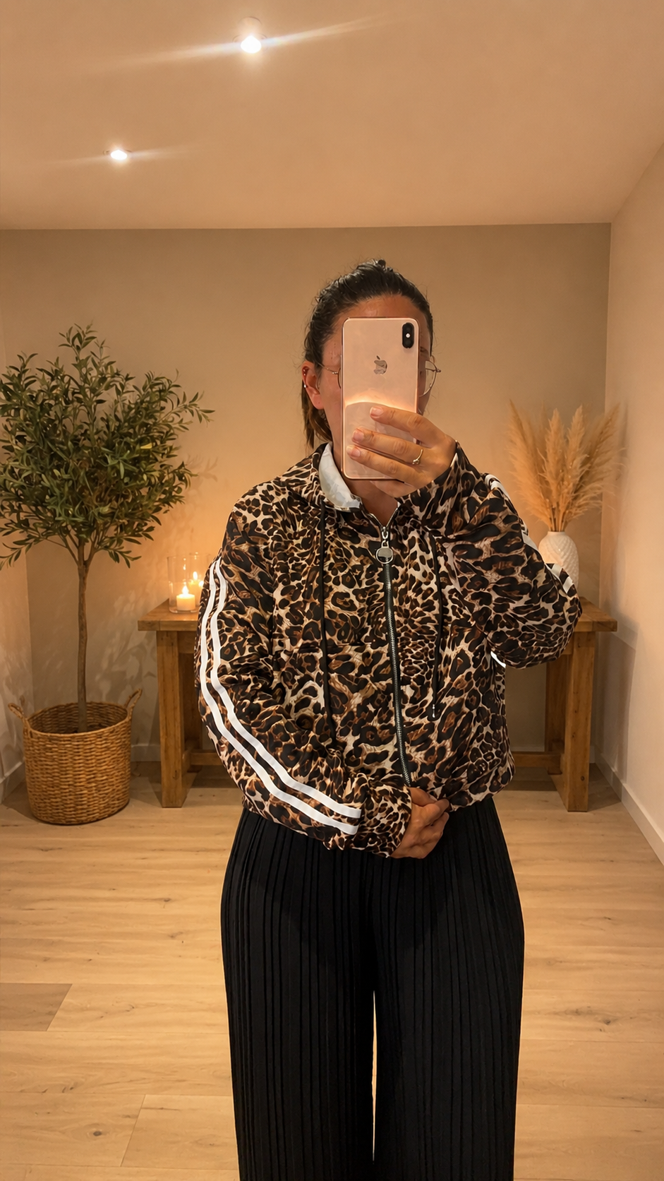 Gilet zippé léopard à capuche