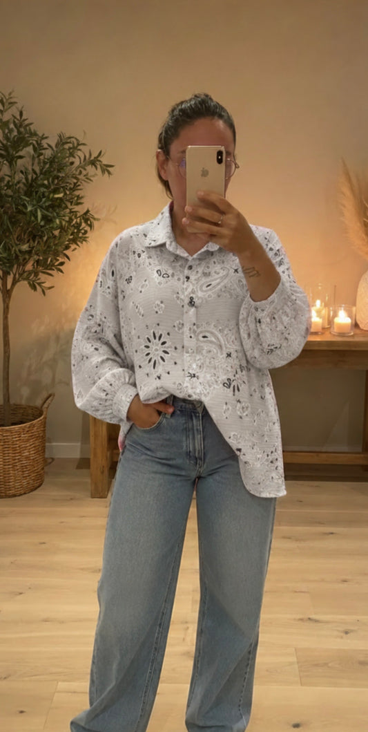 Chemise large bandana gaze de coton blanche