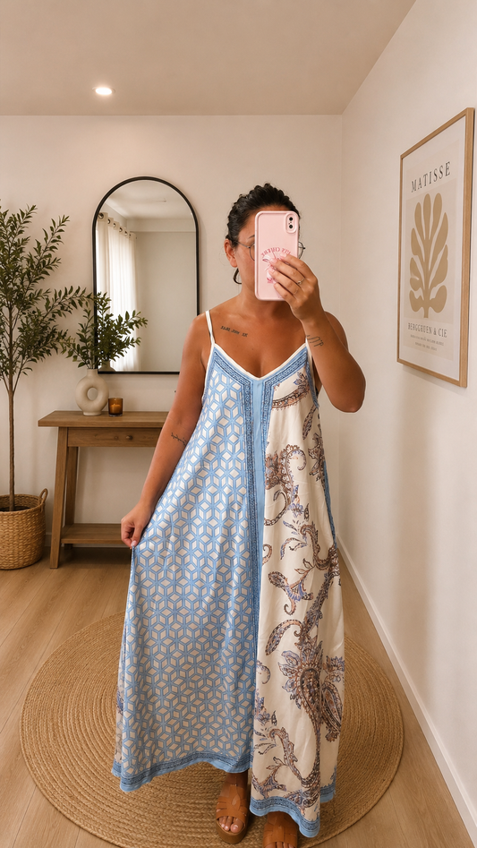 Robe bohème satinée bleu
