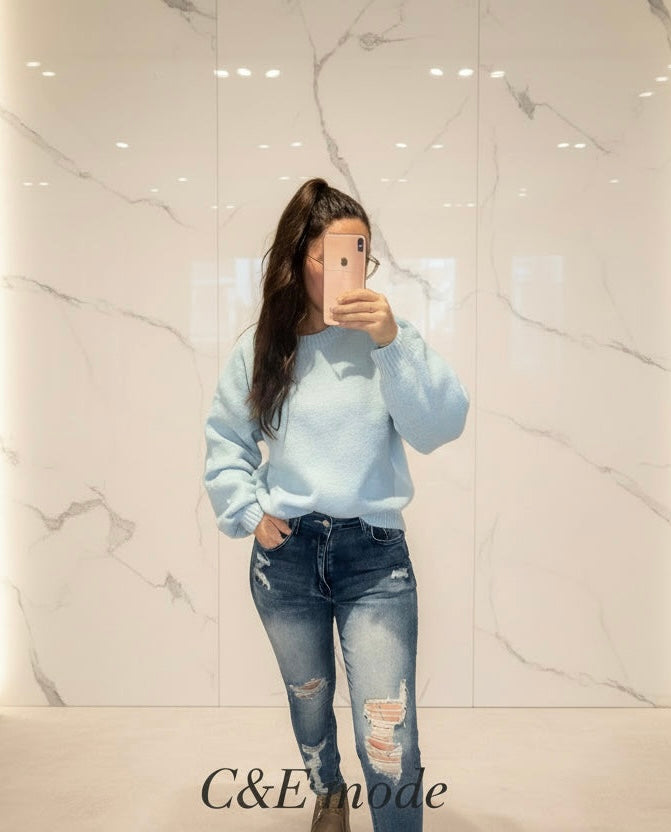 Pull Overzise Bleu