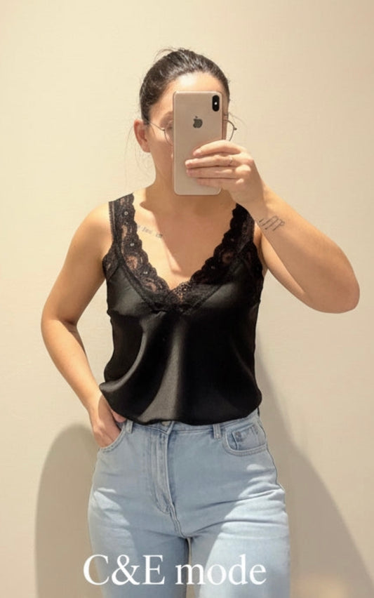 Débardeur Satiné Dentelle Oversize