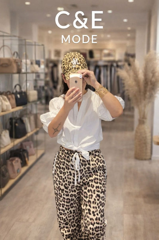 Pantalon épais léopard beige molletonné à l’intérieur