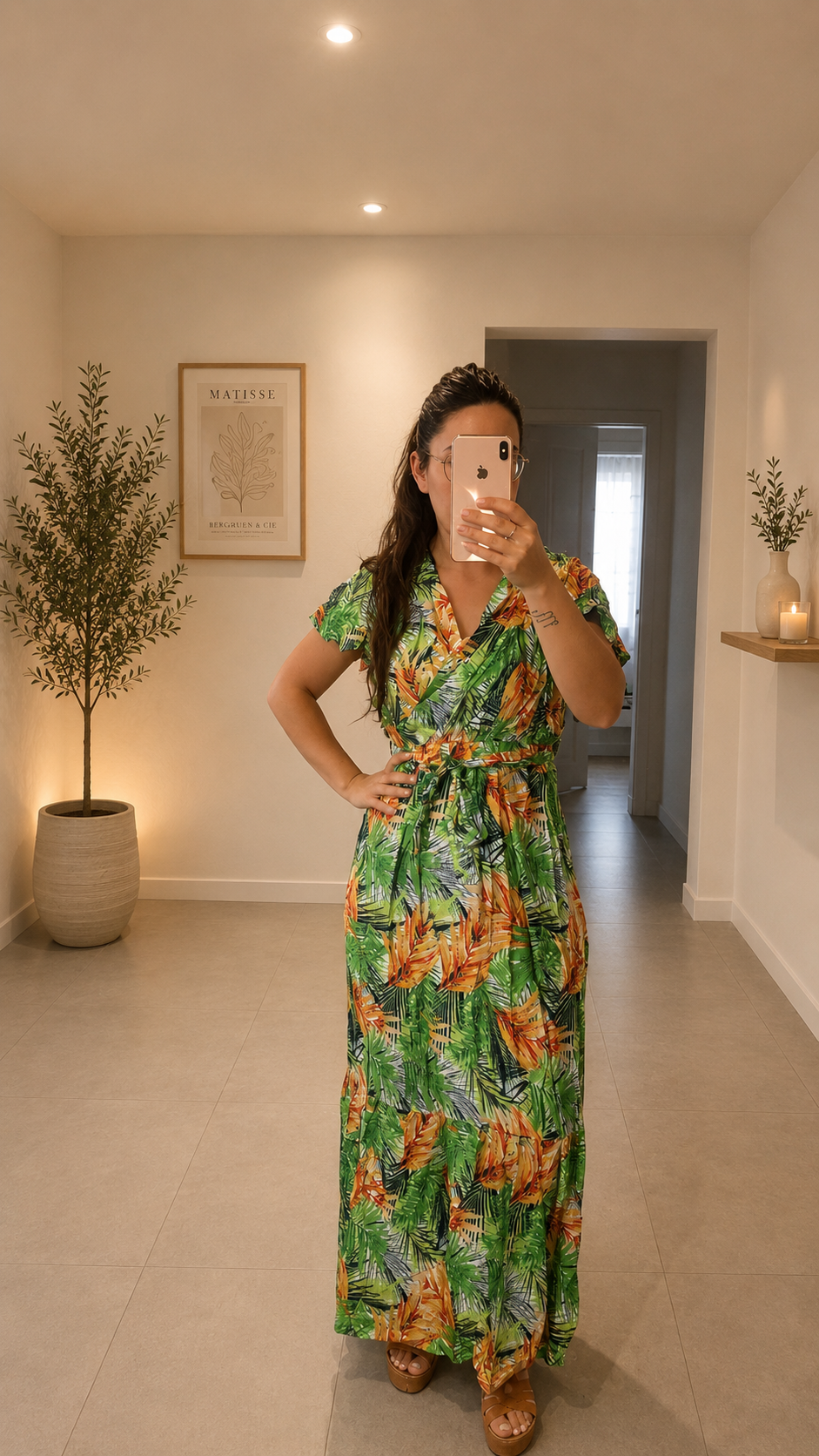 Robe longue tropical jaune