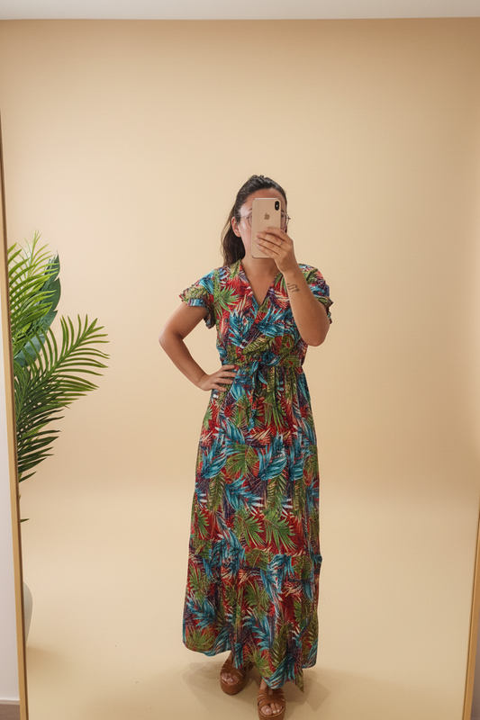 Robe longue tropical rouge