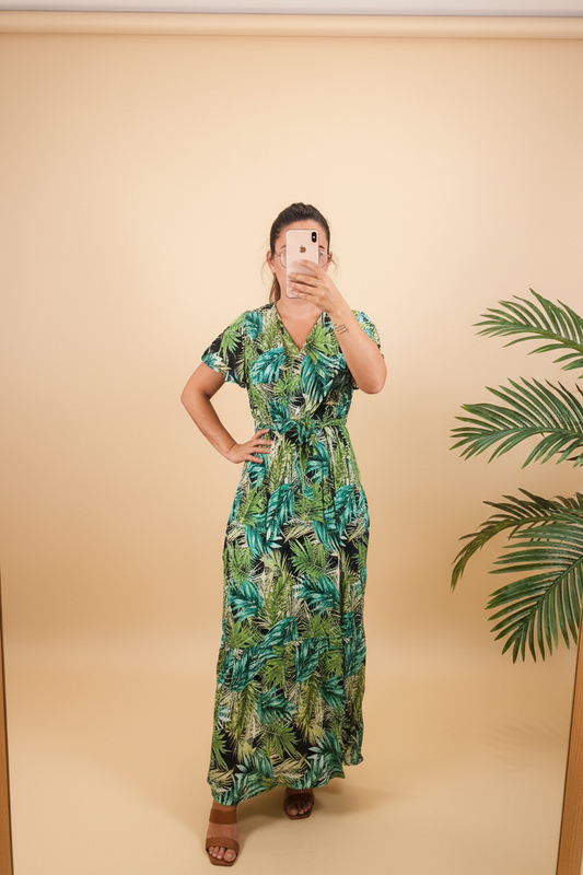 Robe longue tropical vert