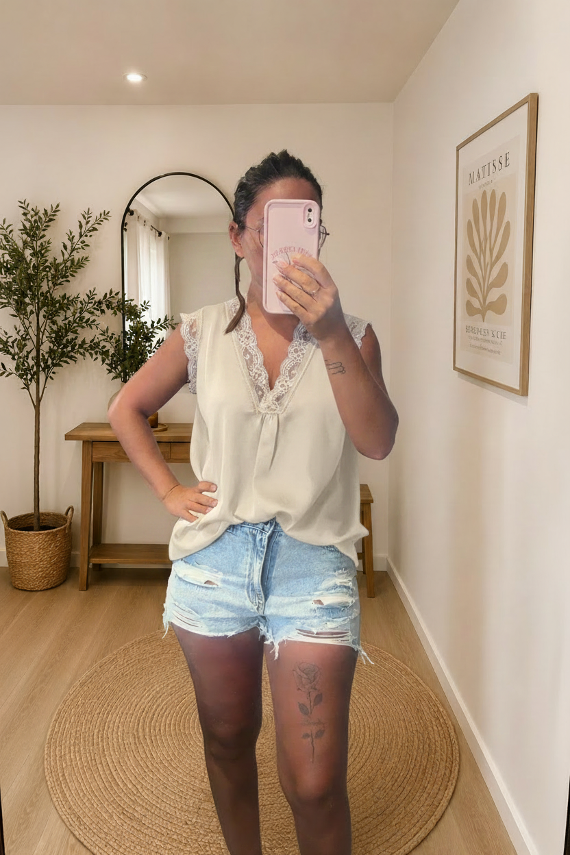 Top dentelle beige