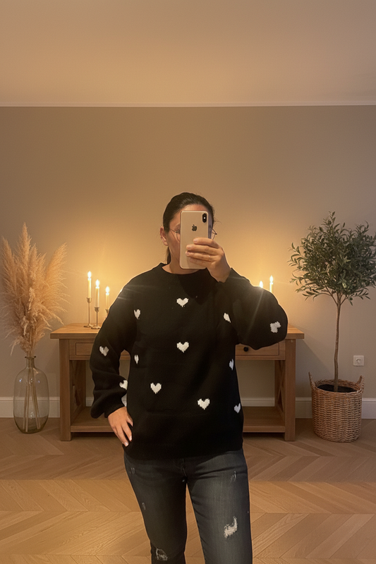 Pull en maille motif cœur 🖤