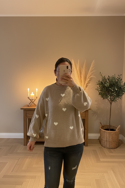 Pull en maille beige motif cœur 🤍