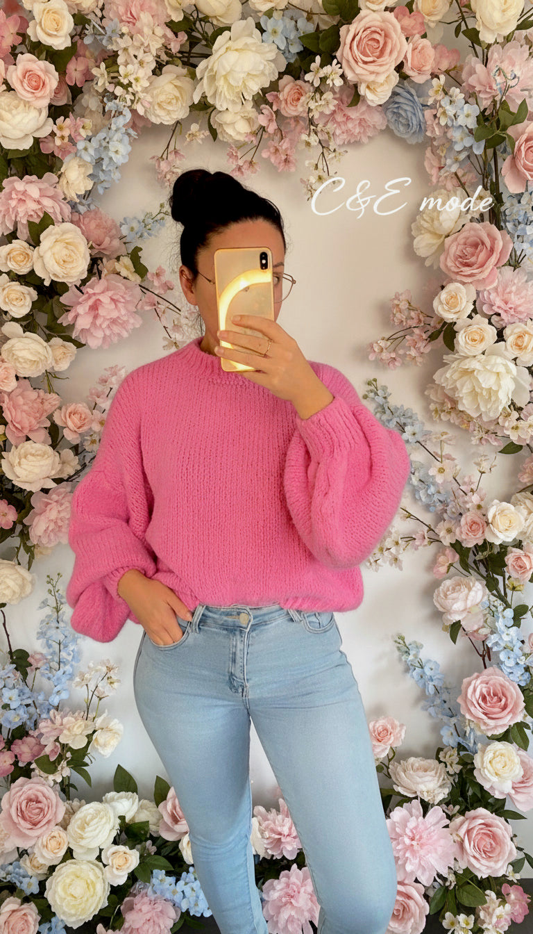 Pull laine Mohair rose