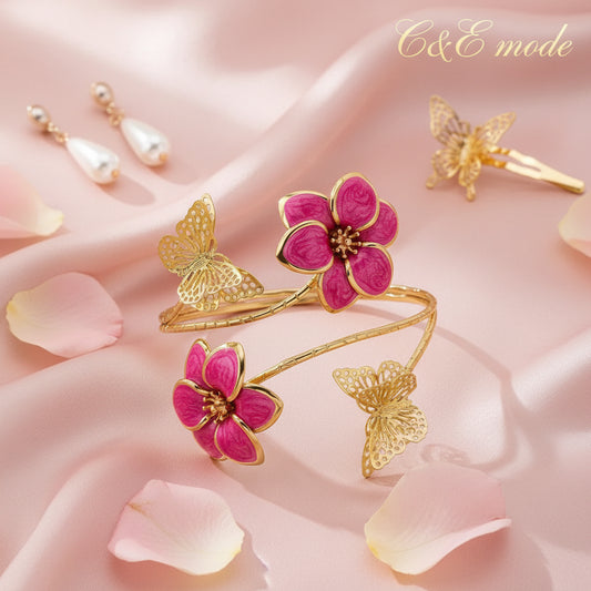 Bracelet Élégant Simple Avec Fleurs Et Papillons