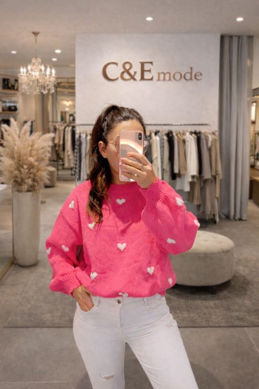 Pull rose motif cœur